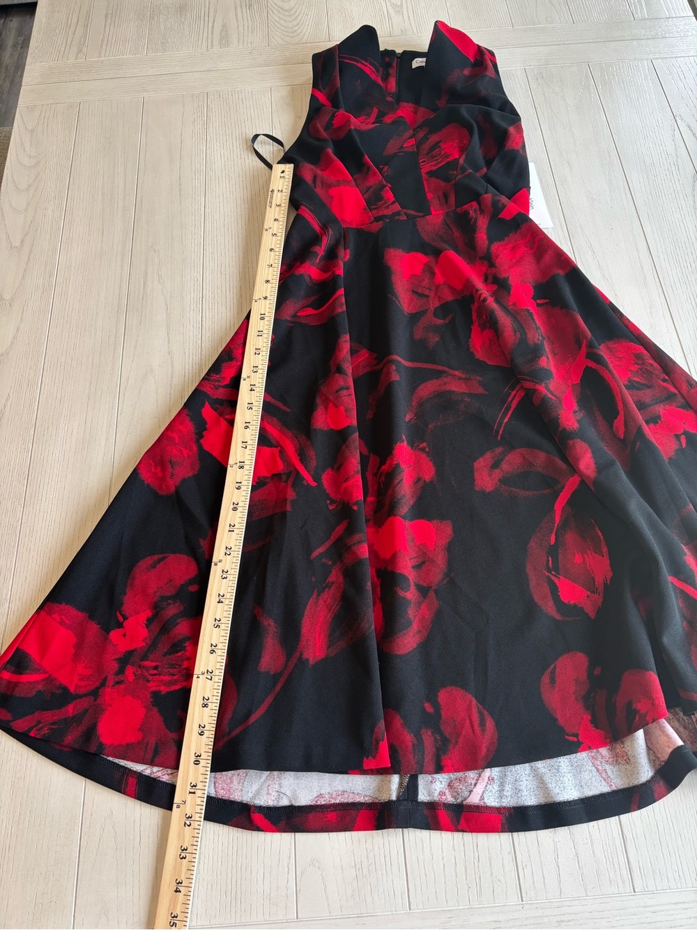 Calvin Klein Sleeveless Black Dress with Red Floral Print NWT - Picture 7 of 8